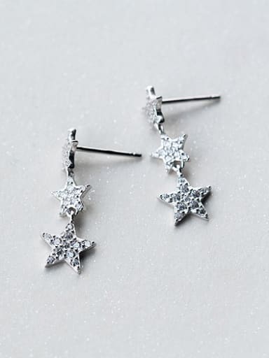 Women Shimmering Star Shaped Zircon S925 Silver Drop Earrings