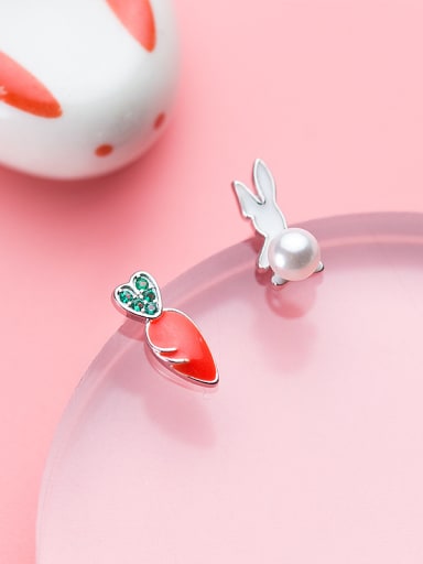 Fresh Rabbit And Carrot Shaped Asymmetric Artificial Pearl Stud Earrings
