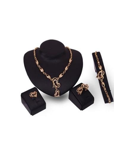 custom Alloy Imitation-gold Plated Fashion Artificial Stones Heart-shaped Four Pieces Jewelry Set