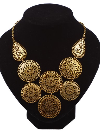 Exaggerated Hollow Round Flowery Antique Copper Plated Alloy Necklace