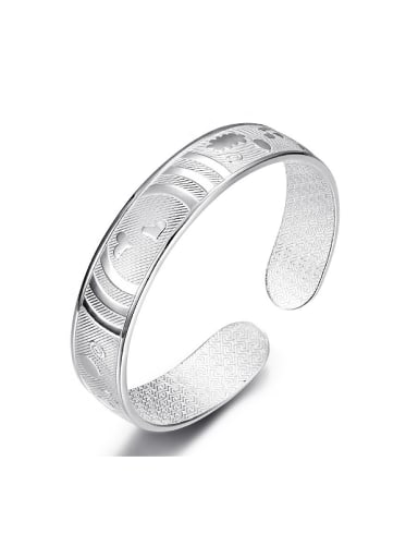 Simple 999 Silver Personalized Patterns-etched Opening Bangle