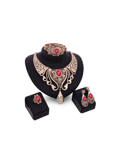 Alloy Imitation-gold Plated High-end Ethnic style Artificial Gemstone Four Pieces Jewelry Set