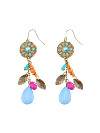 Bohemia style Colorful Resin stones Little Leaves Alloy Drop Earrings
