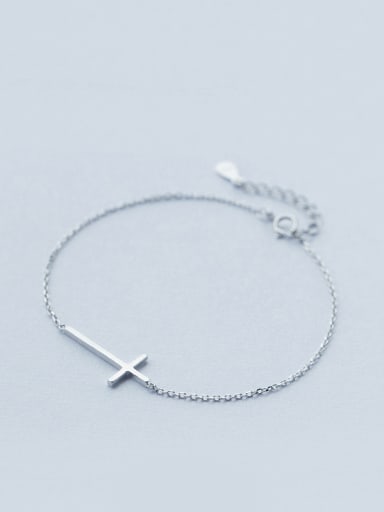 S925 Silver Character Glossy Cross Simple Bracelet