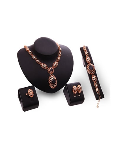 custom Alloy Imitation-gold Plated Vintage style Artificial Stones Hollow Four Pieces Jewelry Set