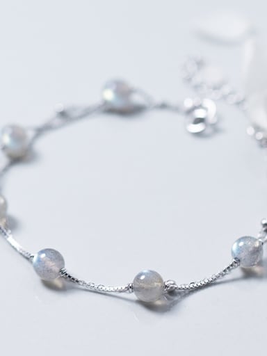 Double layer moonstone  Gradient gray  S925 silver bracelet
