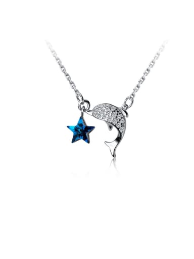 925 Sterling Silver With Cubic Zirconia Cute Dolphin Stars Necklaces