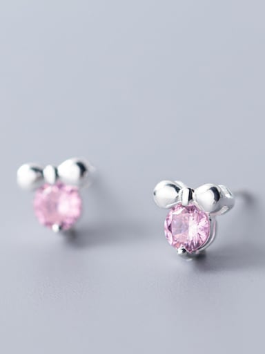 925 Sterling Silver With Silver Plated Cute Bowknot Stud Earrings