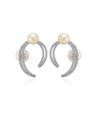 Personality Crescent Moon Pearls Micro Zircon Earrings
