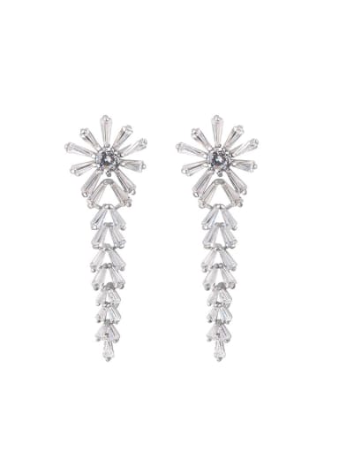 Fashion White Zirconias 925 Silver Flowery Stud Earrings