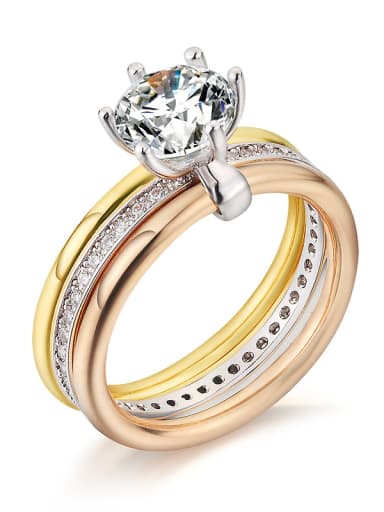 Trendy AAA zircon three ring simulation diamond ring