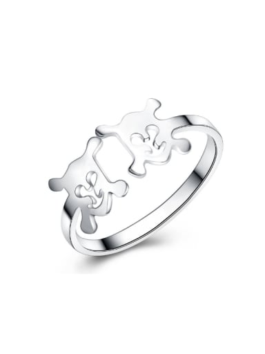 Double Cartoon Smooth Silver Opening Ring