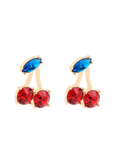 Fresh Cherry Fashion Red and Blue Rhinestones Stud Earrings