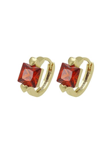 Copper Alloy 14K Gold Plated Fashion Red Zircon Clip stud Earring