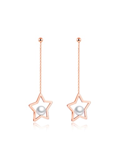 Fashion Hollow Star Artificial Pearl Titanium Drop Earrings
