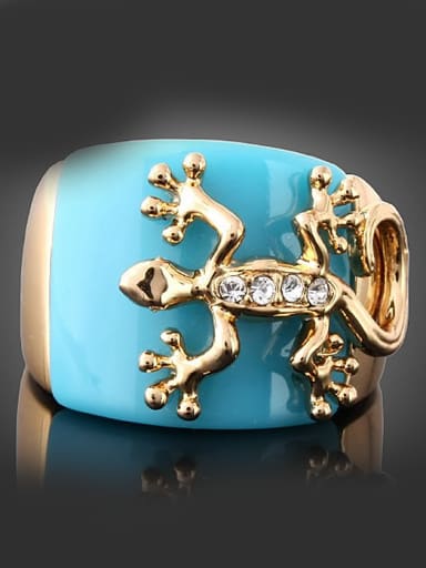 Fashion Rhinestones-studded Gecko Blue Acrylic Gold Plated Alloy Ring