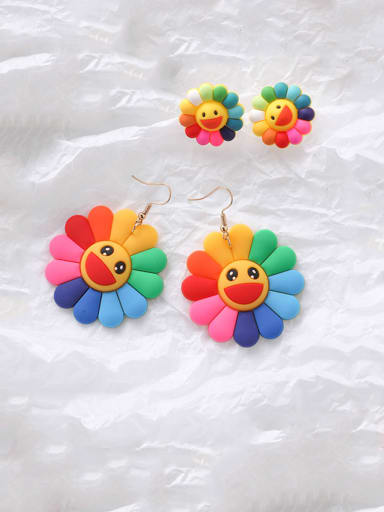 Alloy With Rose Gold Plated Colored flowers Cute Smiley Face  Stud Earrings