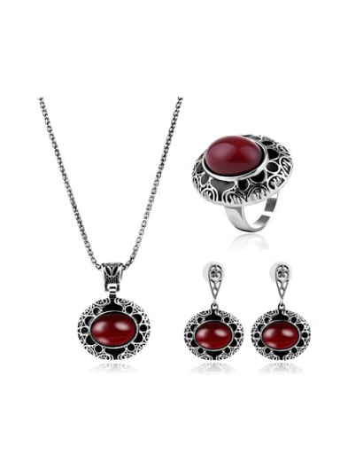 2018 2018 2018 Alloy Antique Silver Plated Vintage style Artificial Stones Oval-shaped Three Pieces Jewelry Set