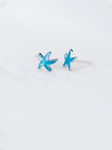 925 Sterling Silver With Platinum Plated Cute Starfish Stud Earrings