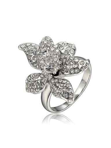 Exquisite 18K Platinum Plated Flower Shaped Zircon Ring