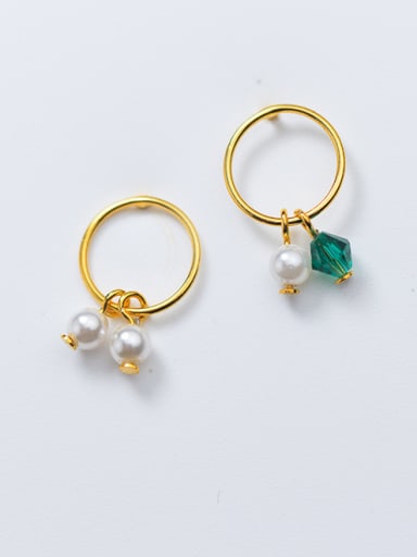 Elegant Gold Plated Round Shaped Artificial Pearl Stud Earrings