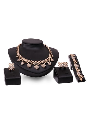 custom Alloy Imitation-gold Plated Vintage style Rhinestones Heart-shaped Four Pieces Jewelry Set
