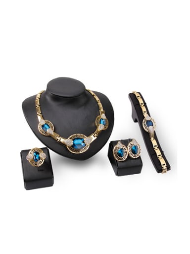 Alloy Imitation-gold Plated Vintage style Stone Oval Four Pieces Jewelry Set