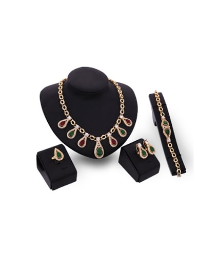 Alloy Imitation-gold Plated Vintage style Artificial Water Drop shaped Stones Four Pieces Jewelry Set