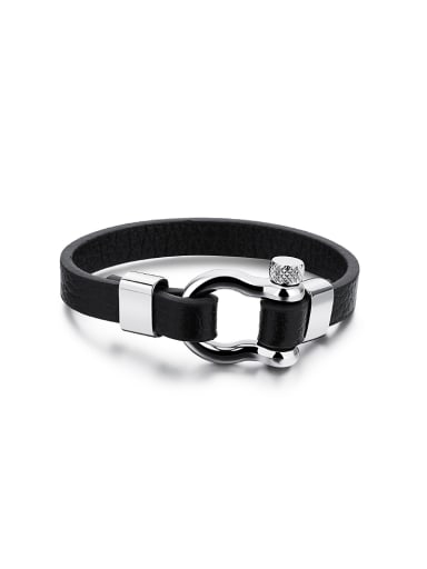 Simple Titanium Artificial Leather Men Bracelet