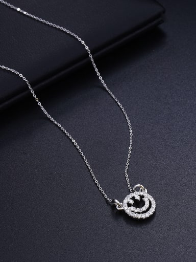 Copper Alloy White Gold Plated Simple style Smiling Face Zircon Necklace