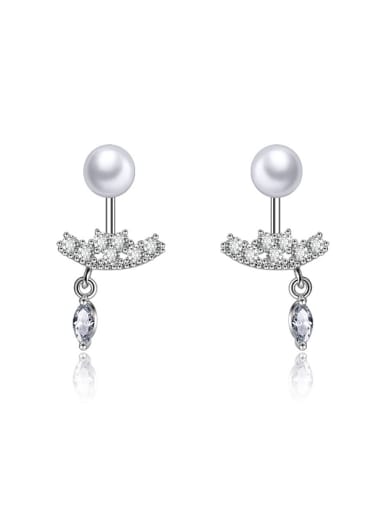 Fashion Imitation Pearl White Zirconias Stud Earrings