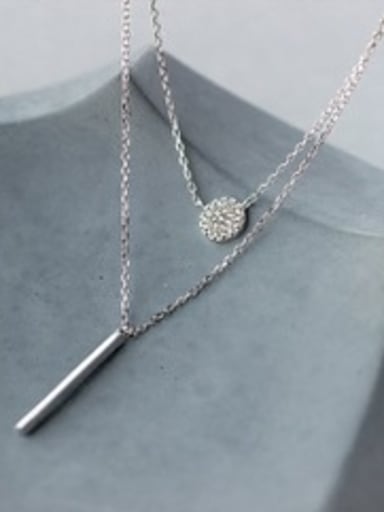 Fashion Double Layer Design Geometric Rhinestone Silver Necklace