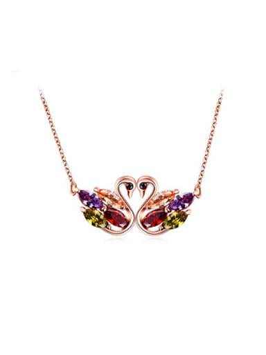 Colorful Double Swan Shaped Zircon Necklace