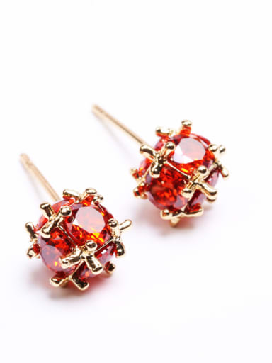 Copper inlaid with lucky pomegranate red zircon Stud Earrings