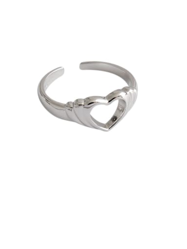925 Sterling Silver With Platinum Plated Simplistic Hollow Heart Free Size  Rings