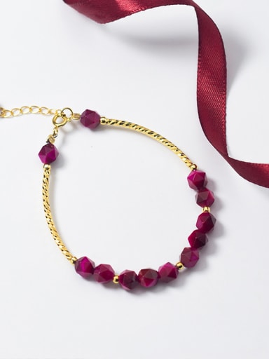Rosy red special-shaped stone gold plated Korean style sweet beads bracelet