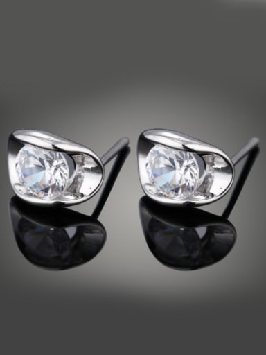 Simple Cubic White Zircon Platinum Plated Copper Stud Earrings