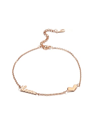 Simple Love Heart Rose Gold Plated Titanium Anklet