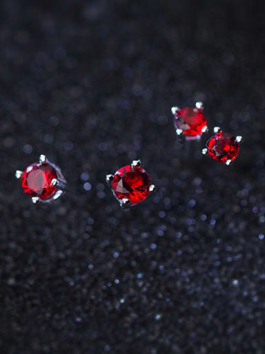 Sterling silver four-prong red zircon mini earrings