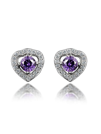 Fashion Cubic Zirconias-covered Heart 925 Sterling Silver Stud Earrings