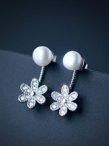 S925 Silver Freshwater Pearls Sweet Flowers drop earring
