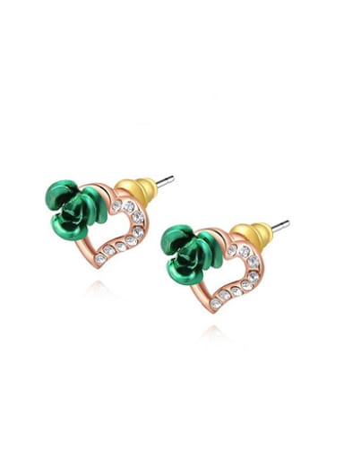 Elegant Green Rose Heart Shaped Crystal Earrings