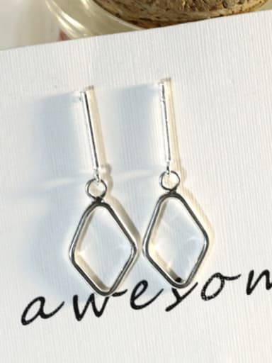 Simple Hollow Rhombus Silver Earrings