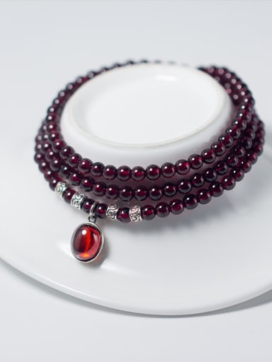 Fashion Oval Shaped Garnet Multi Layer Beaded Bracelet