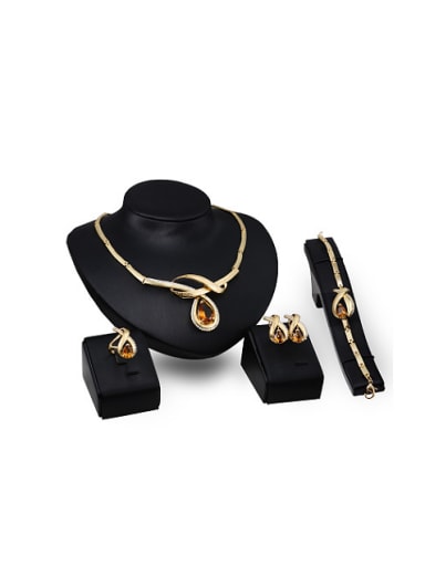 Alloy Imitation-gold Plated Fashion Water Drop Crystal and CZ Four Pieces Jewelry Set
