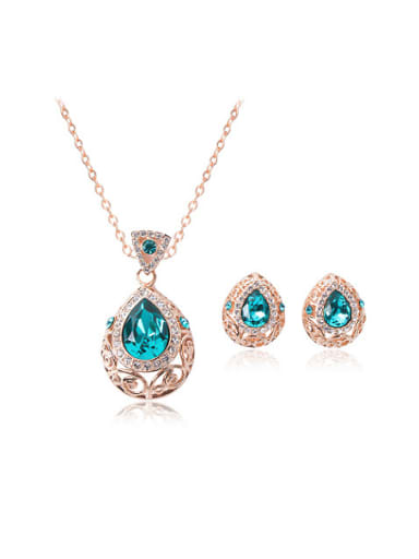 Alloy Rose Gold Plated Fashion Water Drop shaped Gemstones Two Pieces Jewelry Set