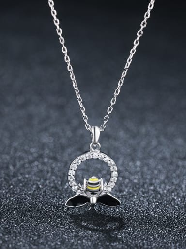 925 Sterling Silver With Artificial zircon  Cute Little Bee Necklaces