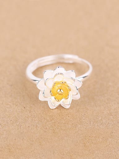 Ethnic Lotus Flower Silver Ring