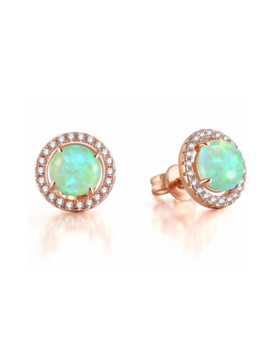 round-shaped Opal 18K rose-plated earring