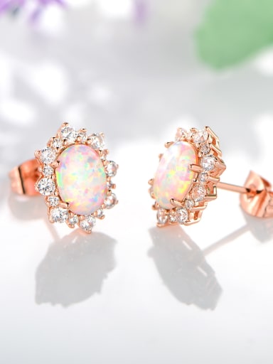925 Sterling Silver With Rose Gold Plated Fashion Oval Stud Earrings